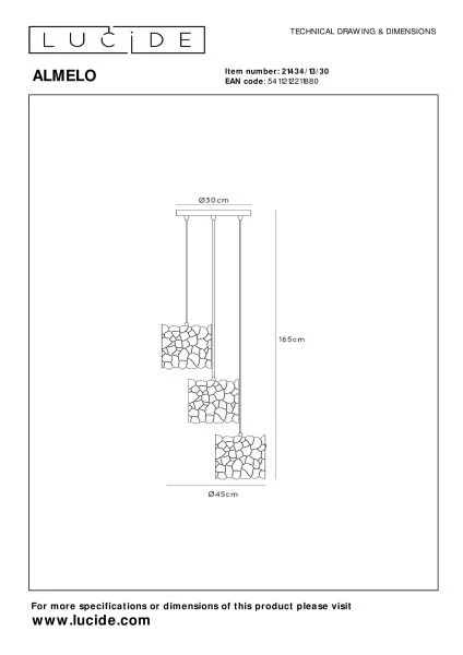 Lucide ALMELO - Lámpara colgante - 3xE27 - Negro - técnico